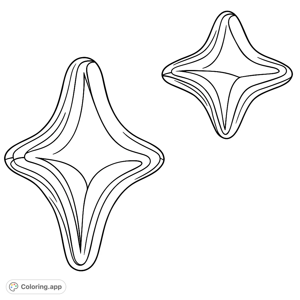 Explore two captivating fluid star forms with smooth, organic contours. A unique abstract coloring page for creative expression and relaxation.