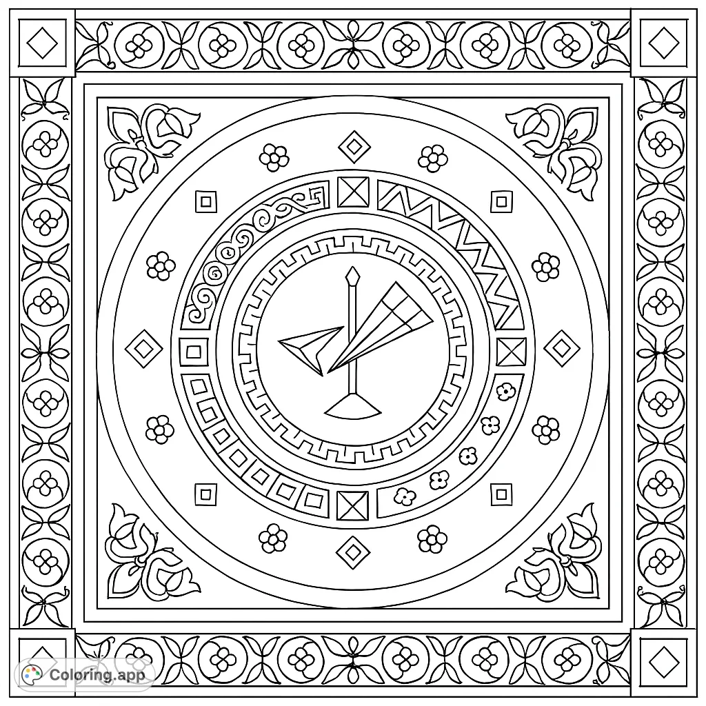 An intricately detailed ornate geometric medallion featuring concentric patterns, stylized floral motifs, and a unique central emblem. Perfect for focus and creativity.