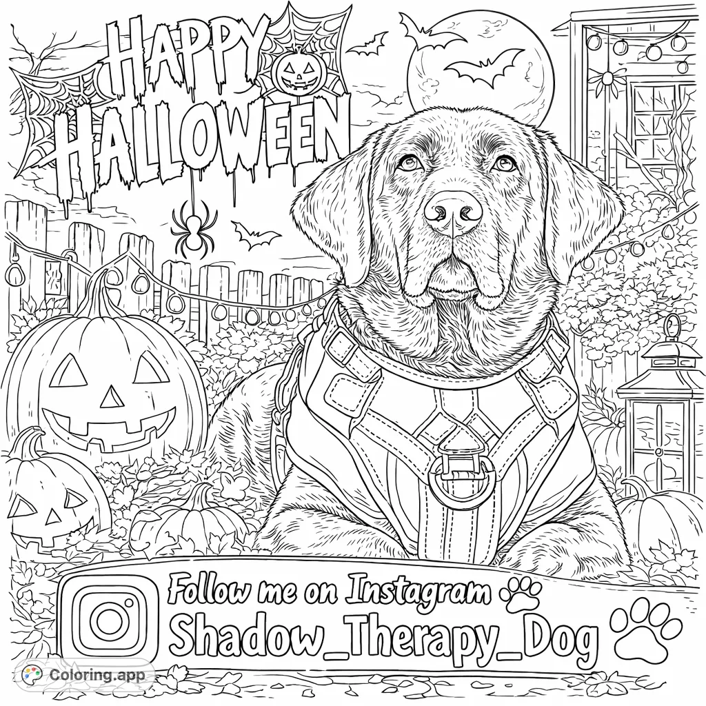 Halloween Pup Amidst Pumpkins - Coloring.app