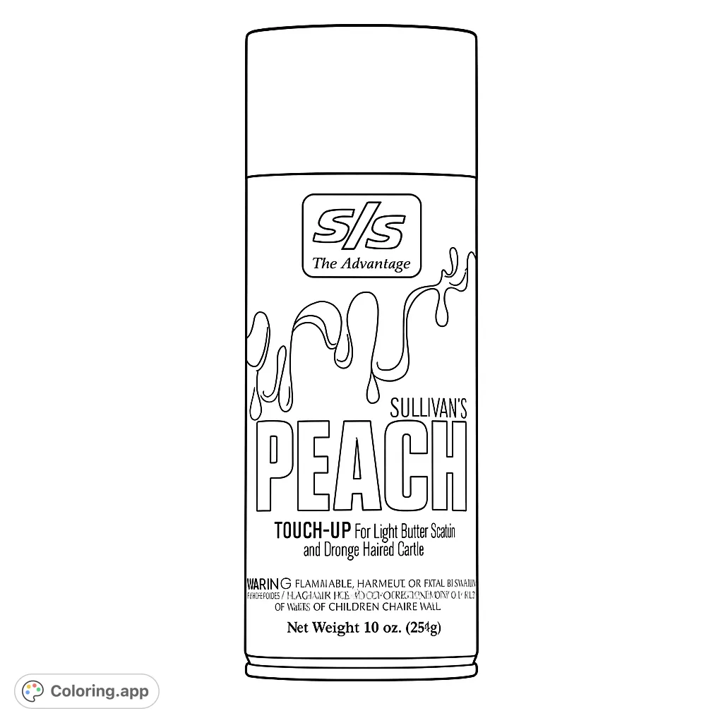 Color a detailed spray can featuring a unique dripping label design and various text elements. Perfect for practicing shading and fine details.