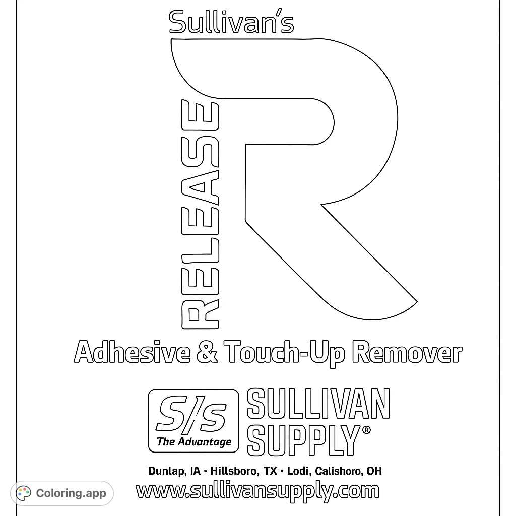 A bold product label design featuring a large stylized 'R', product name, and company details. Perfect for a unique branding coloring page.