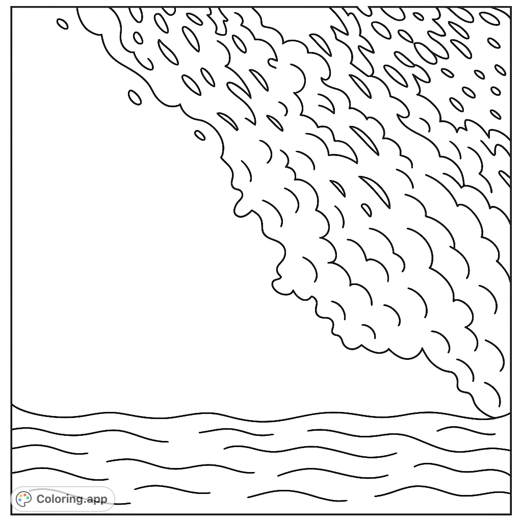 Immerse yourself in the power of the ocean with this dynamic wave coloring page, featuring a majestic breaking wave and intricate foam patterns.