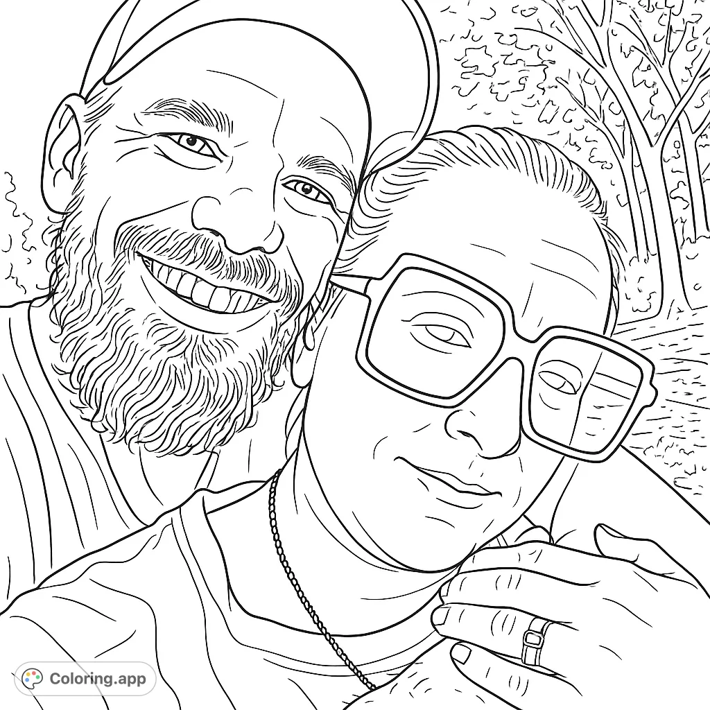 A heartwarming scene of two individuals sharing a close moment, perfect for expressing connection and joy through color. Celebrate love and togetherness.