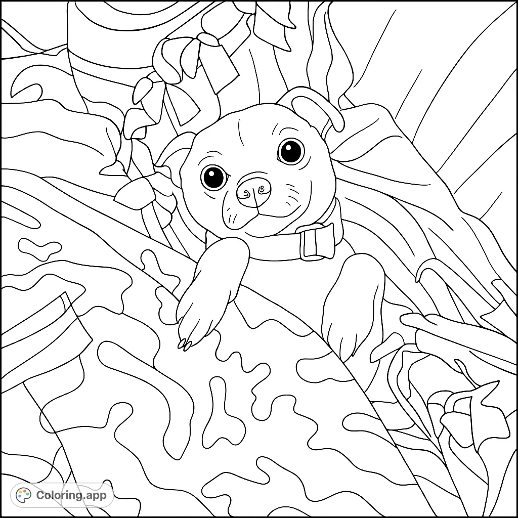 An adorable small dog relaxing amidst soft blankets, featuring a charming expression and a cozy setting. Perfect for animal lovers.