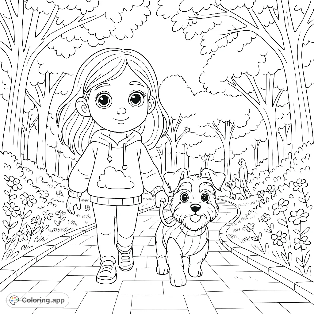 Girl And Dog Park Walk Coloring app girl-and-dog-park-walk-coloring-app