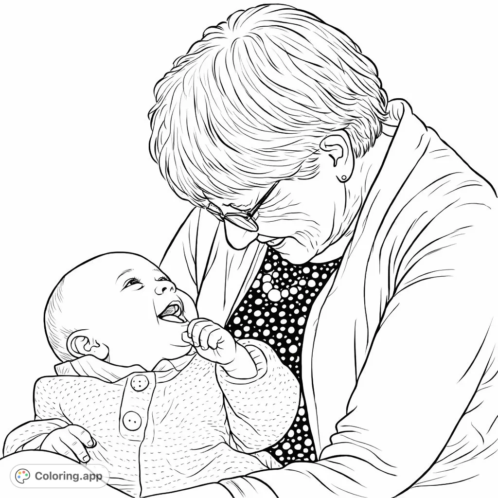 A heartwarming scene of an older woman gently gazing at an infant, capturing a tender moment of connection between generations.