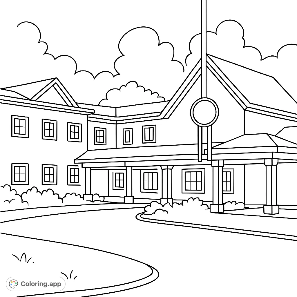 Grand Building With Flagpole Coloring app grand-building-with-flagpole-coloring-app