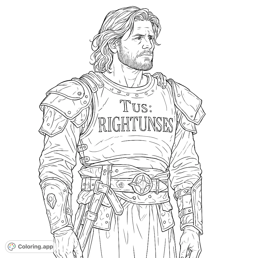 A noble warrior in detailed armor and tunic, featuring intricate layered plates and a prominent belt. A powerful figure ready for adventure.
