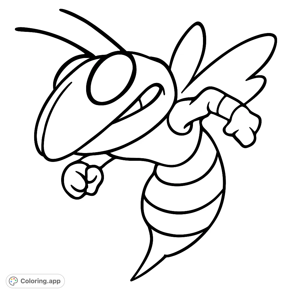 A fun, stylized cartoon wasp ready for coloring, featuring bold lines and distinct segments perfect for creative expression.