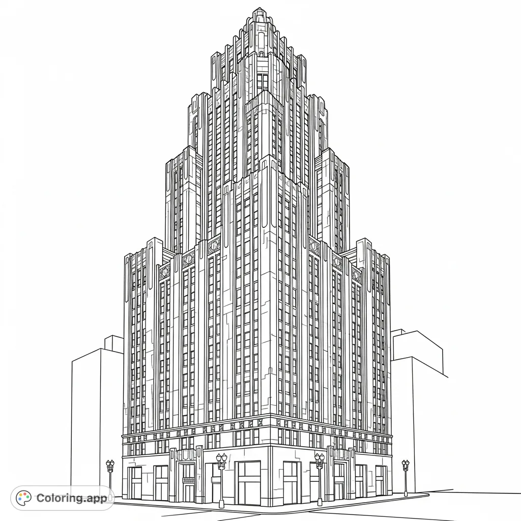 Colorable Building Drawing Historic Reynolds Building - Coloring.app