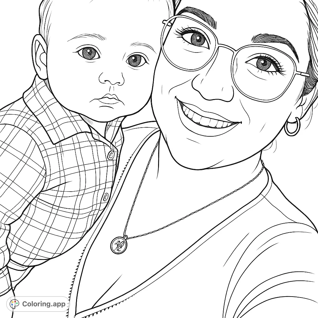 Capture a tender moment between a mother and her baby. This heartwarming coloring page features a loving embrace, perfect for celebrating family bonds.