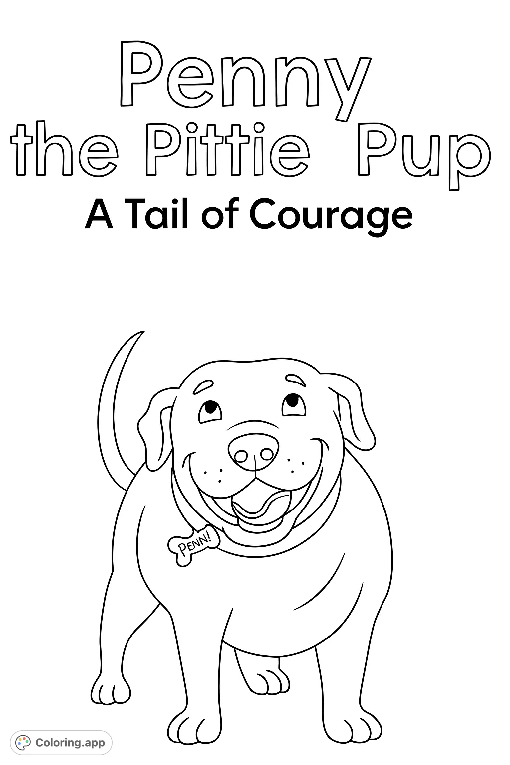 A cheerful pit bull pup holds a tennis ball, ready for fun! This free printable coloring page is perfect for dog lovers of all ages.