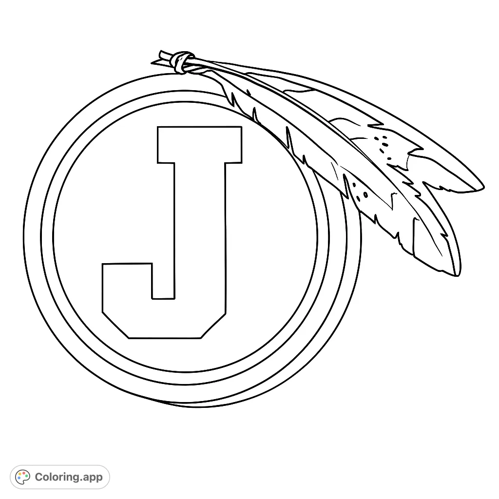 A bold letter J emblem adorned with two stylized feathers, perfect for personalizing with school spirit or unique designs. A striking symbol ready for your creative touch.