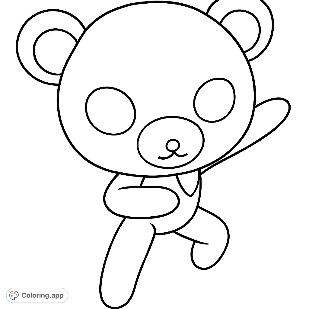 A dynamic, stylized bear-like creature with large eyes and a plush texture, striking a playful pose. Perfect for imaginative coloring.