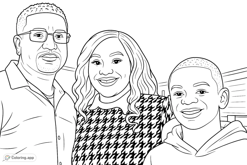 A heartwarming family portrait featuring three smiling individuals, perfect for personalizing with your favorite colors and celebrating togetherness.