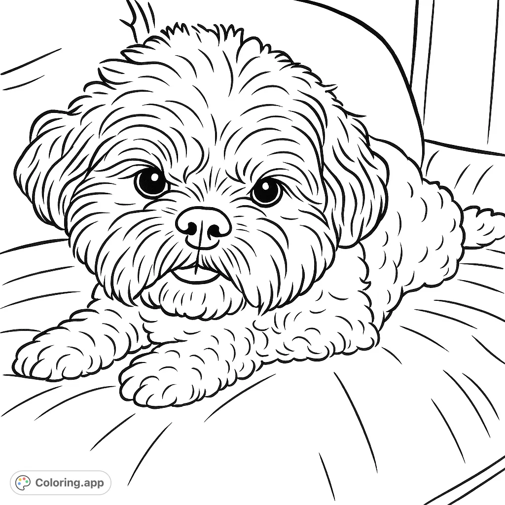 An adorable fluffy Shih Tzu dog resting, with its tongue playfully peeking out. A charming pet portrait for all ages.