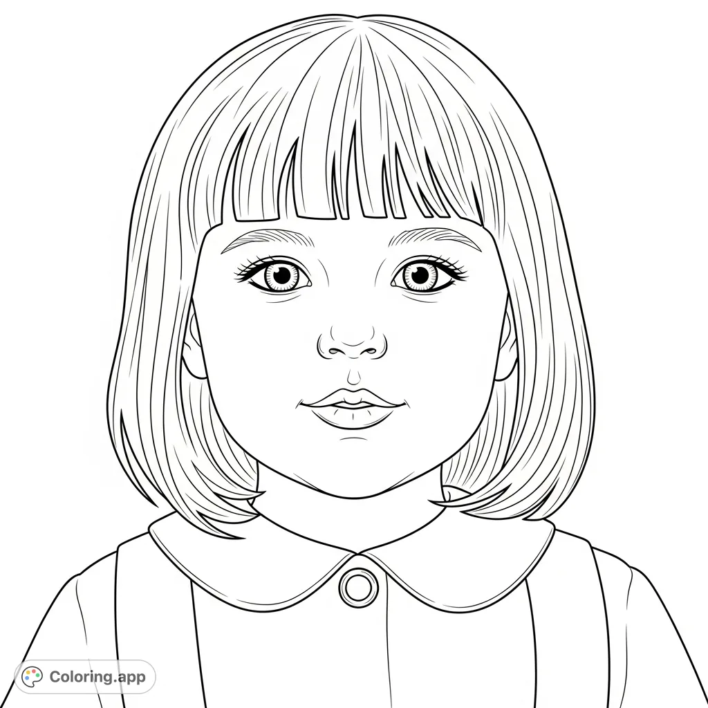 A heartwarming close-up portrait of a young child with a gentle gaze, featuring a collared top and framed by shoulder-length hair. Perfect for a child portrait coloring page.