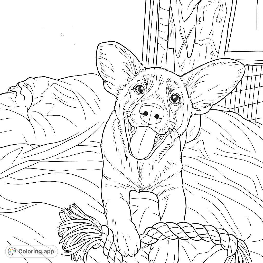 A charming puppy with prominent ears and a playful expression, ready for a fun coloring adventure. Perfect for animal lovers of all ages!