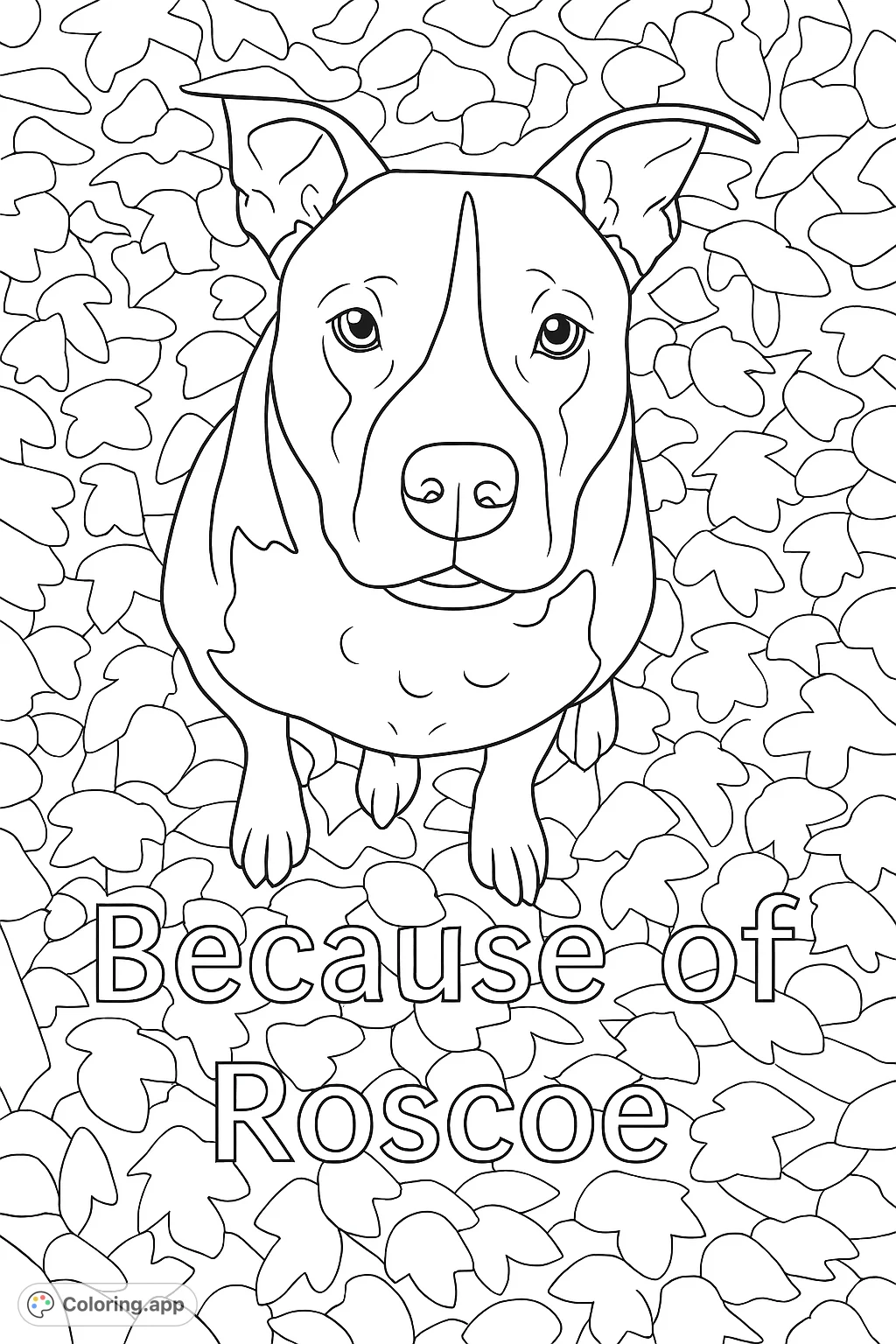 A charming dog sits amidst a carpet of autumn leaves, offering a delightful and simple dog coloring page for all ages to enjoy and personalize.