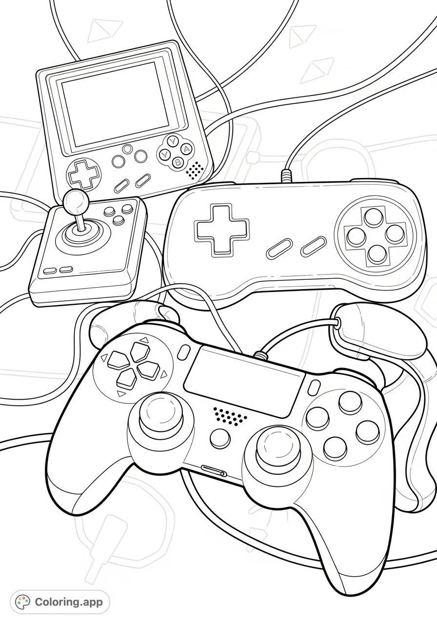 Explore a dynamic collection of video game controllers, from classic designs to modern ergonomics, perfect for gaming enthusiasts to color.