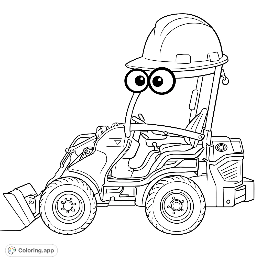 A fun mini skid steer loader with a hard hat and cartoon eyes, ready for construction adventures. Perfect for kids who love vehicles and imaginative play.
