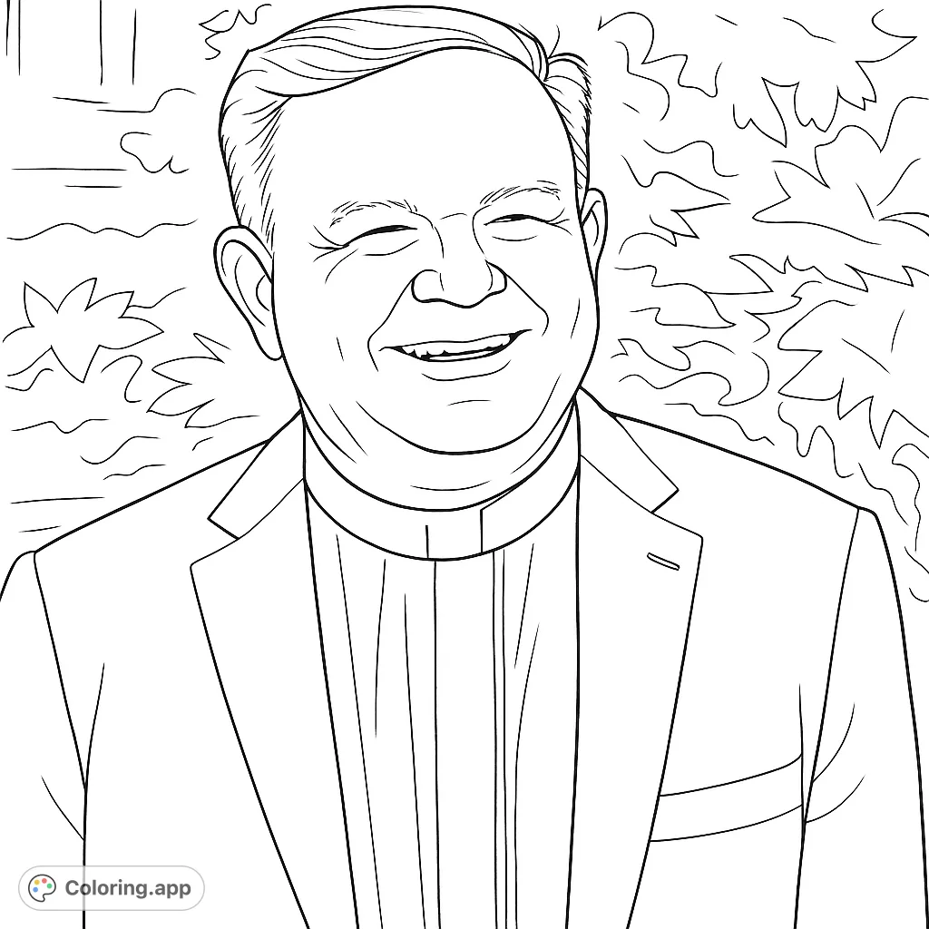 A friendly clergyman in a suit and clerical collar, smiling warmly against a soft, natural background. Perfect for reflection and creative expression.