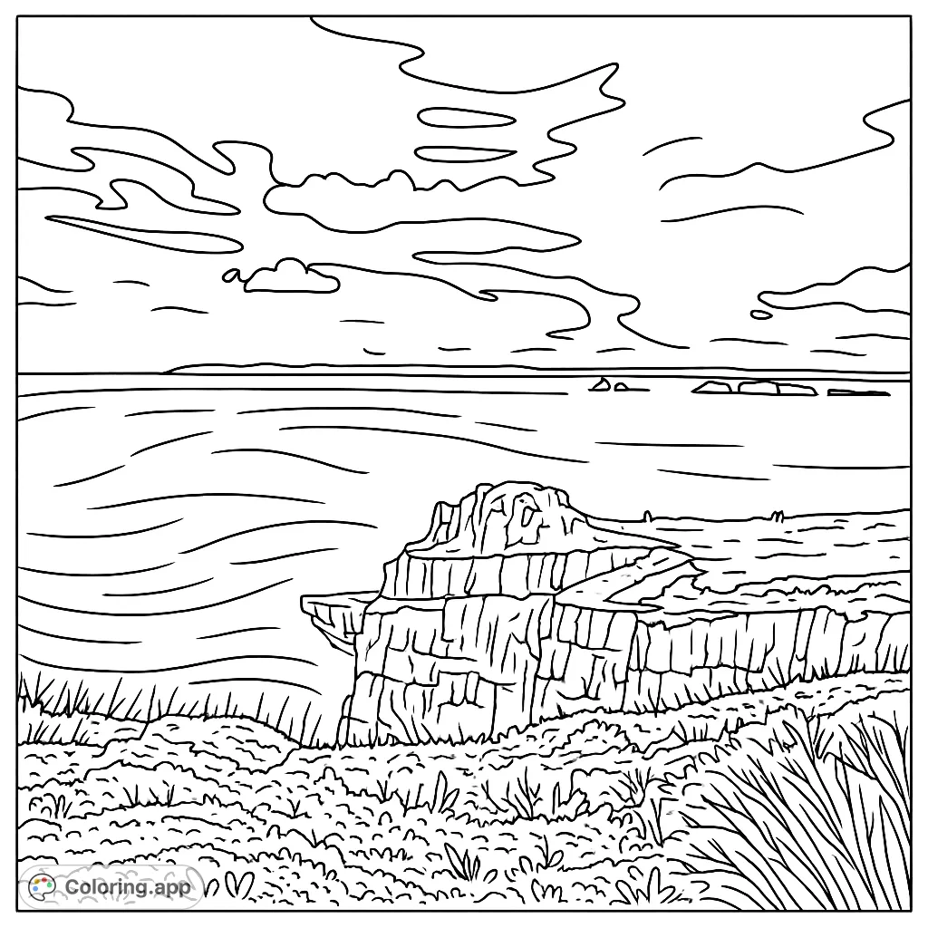 Explore a dramatic coastal scene featuring a rugged cliff overlooking a vast ocean with distant islands and a dynamic sky. A serene nature escape.