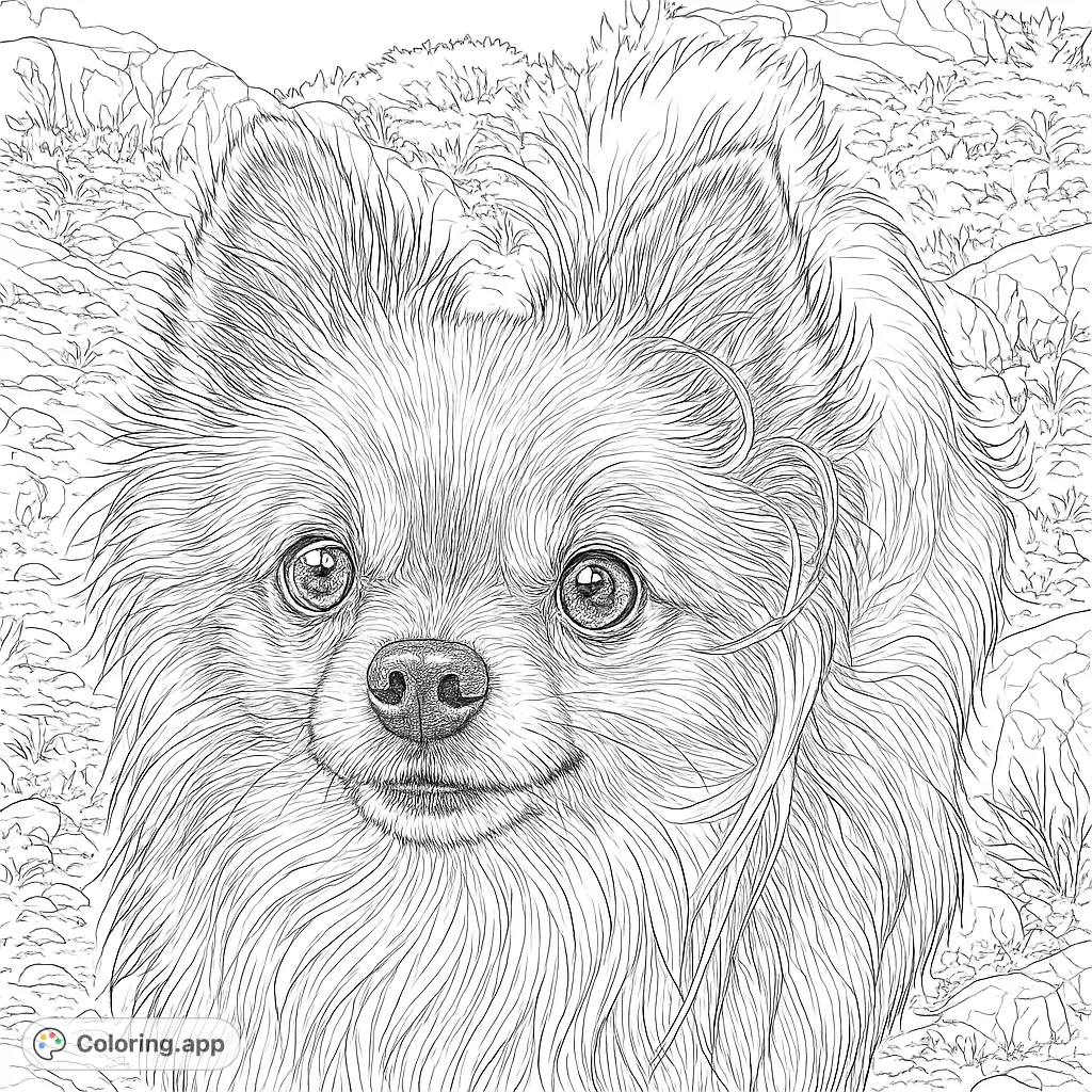 Capture the charm of a fluffy dog with this highly detailed coloring page. Perfect for animal lovers to bring to life with intricate fur textures.