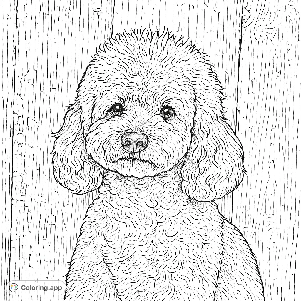 Color a charming, highly detailed poodle portrait with a hand-drawn sketch appearance, set against a textured background. Perfect for pet lovers!