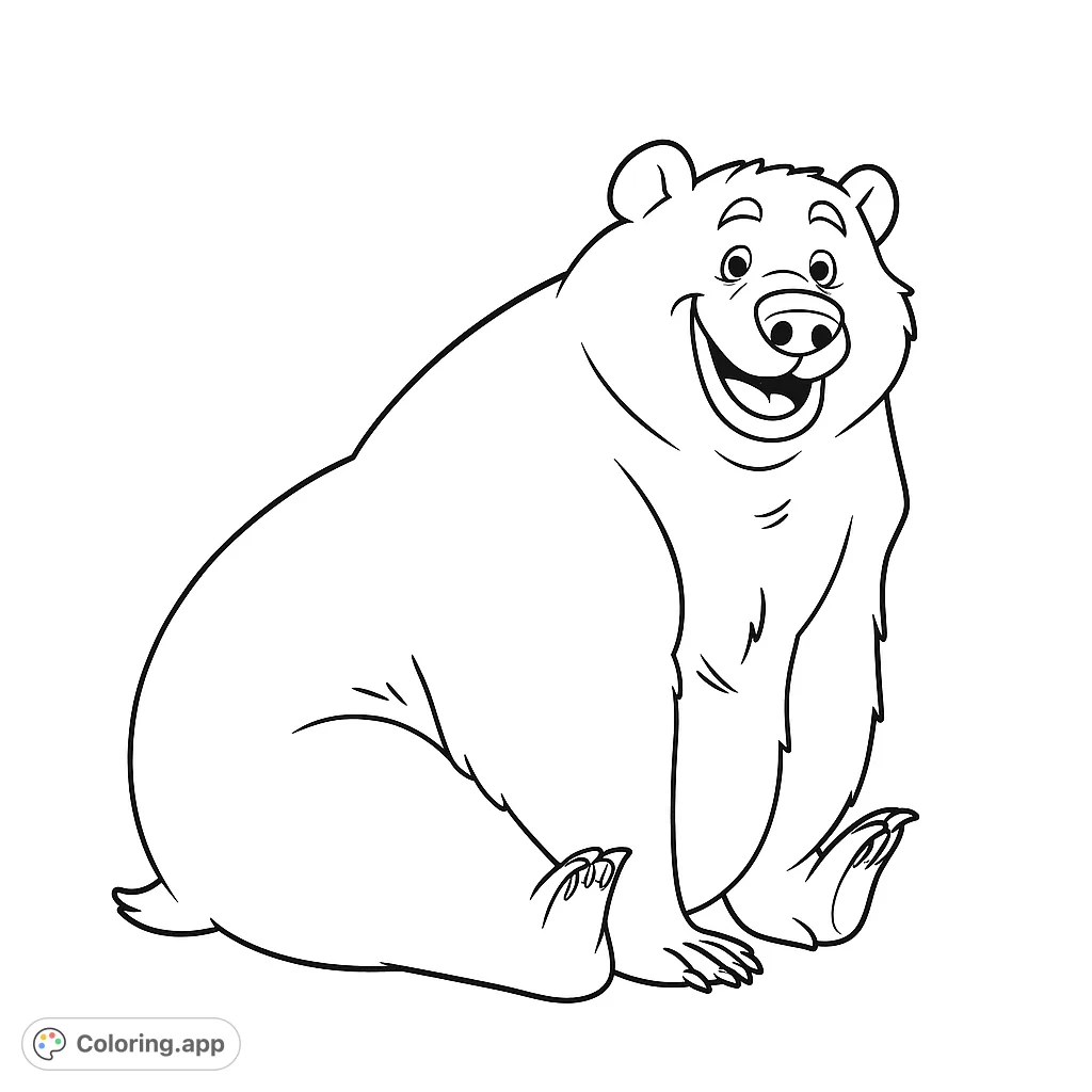 A cheerful cartoon bear sits and smiles, ready for a splash of color. Perfect for young artists to bring to life.