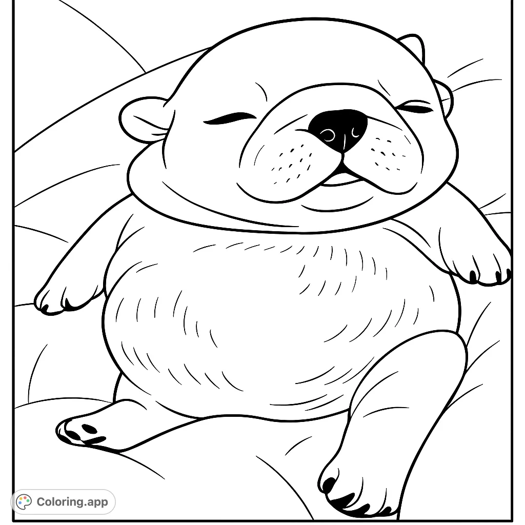 A charming sleepy puppy coloring page, perfect for young artists. Features a plump, adorable pup with closed eyes, ready for your creative touch.