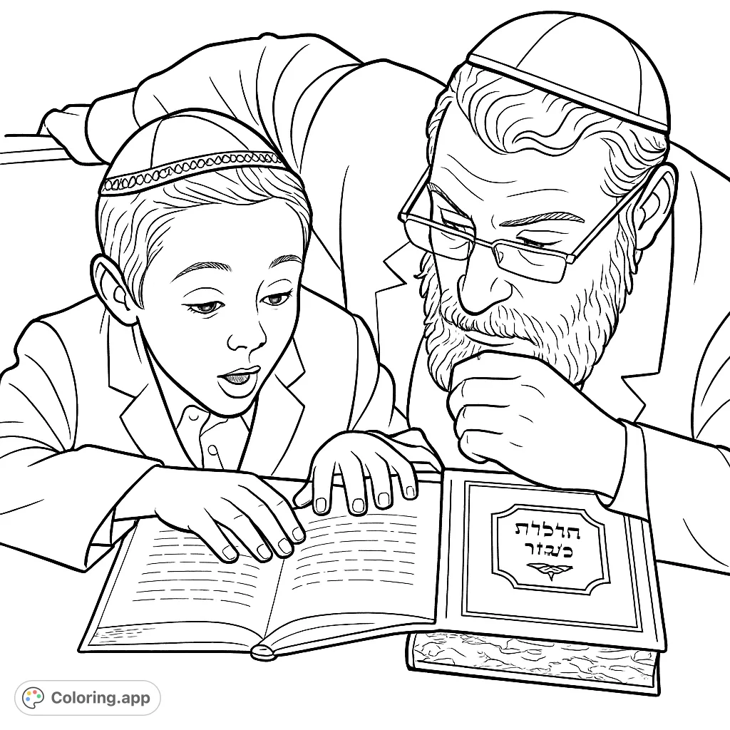 A heartwarming scene of an adult and a child studying together, fostering learning and connection. Perfect for a meaningful coloring page.