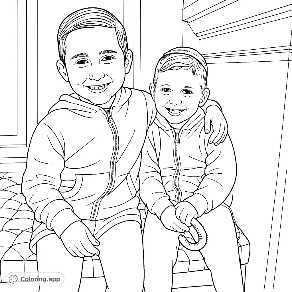 Capture the heartwarming bond of two smiling brothers in this delightful coloring page. Perfect for celebrating family and joy.