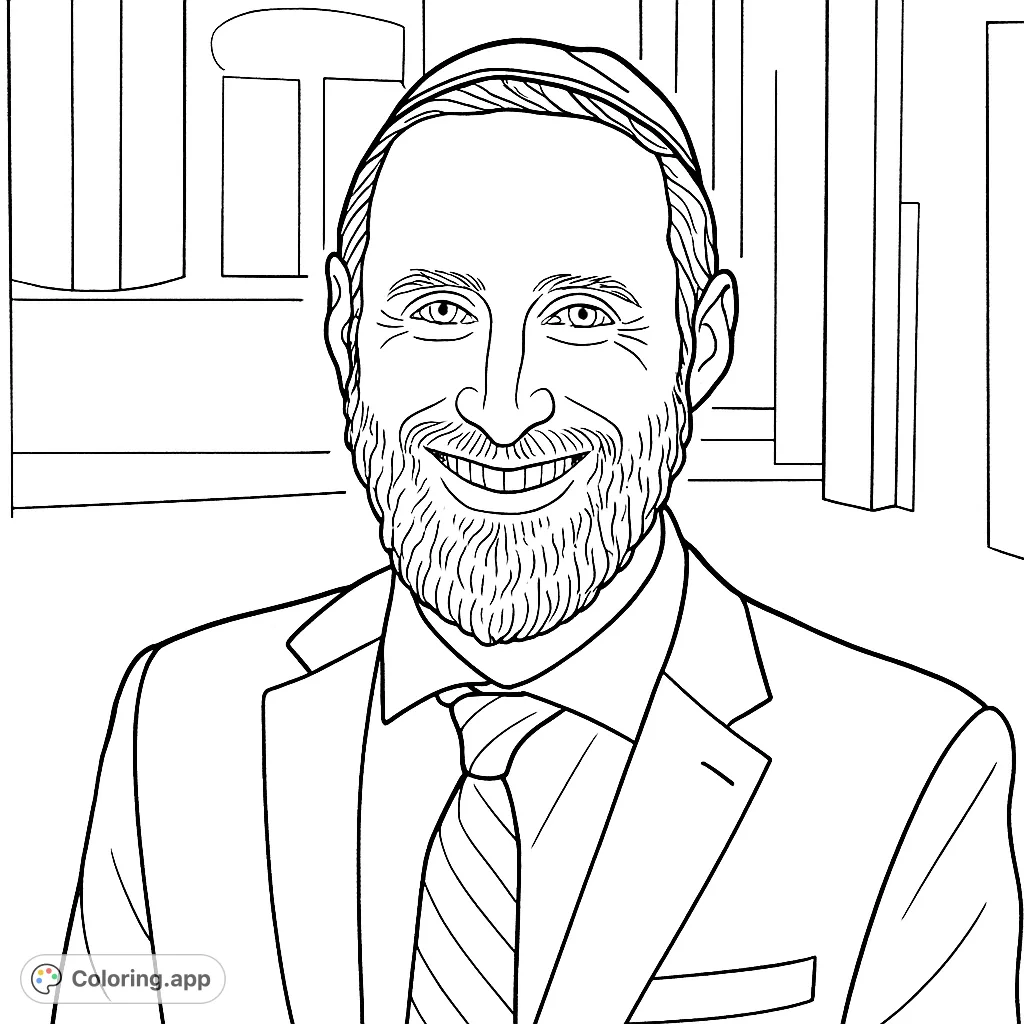 A friendly man with a beard and kippah, dressed in a suit, smiling warmly. Perfect for personalizing with your favorite shades and practicing realistic portraiture.