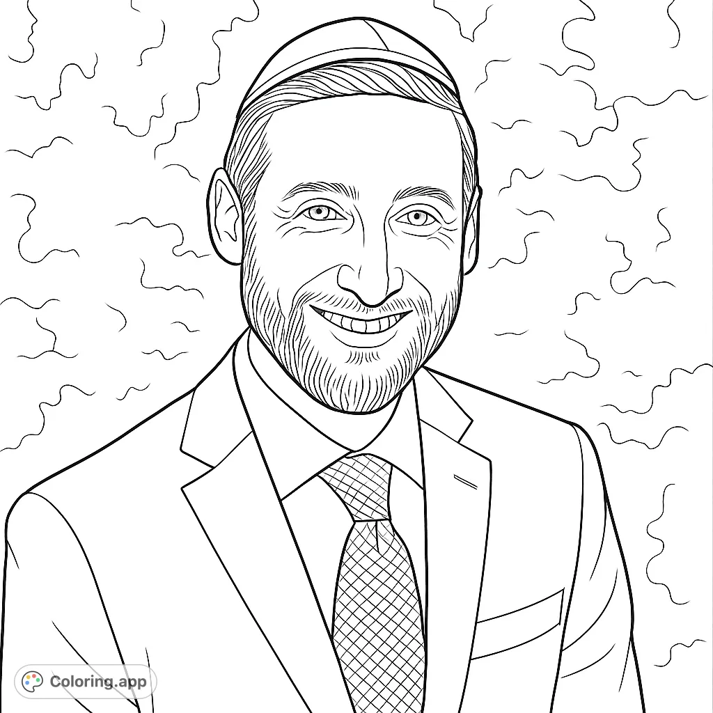 A friendly man in a suit and cap smiles warmly. This portrait offers a classic coloring experience, perfect for practicing shading and detail.