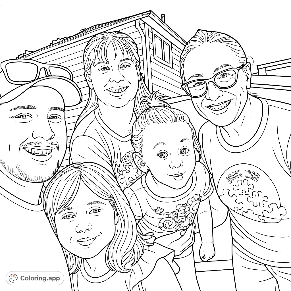 A heartwarming group portrait featuring a smiling family, perfect for capturing cherished moments and adding your personal touch to their joyful expressions.