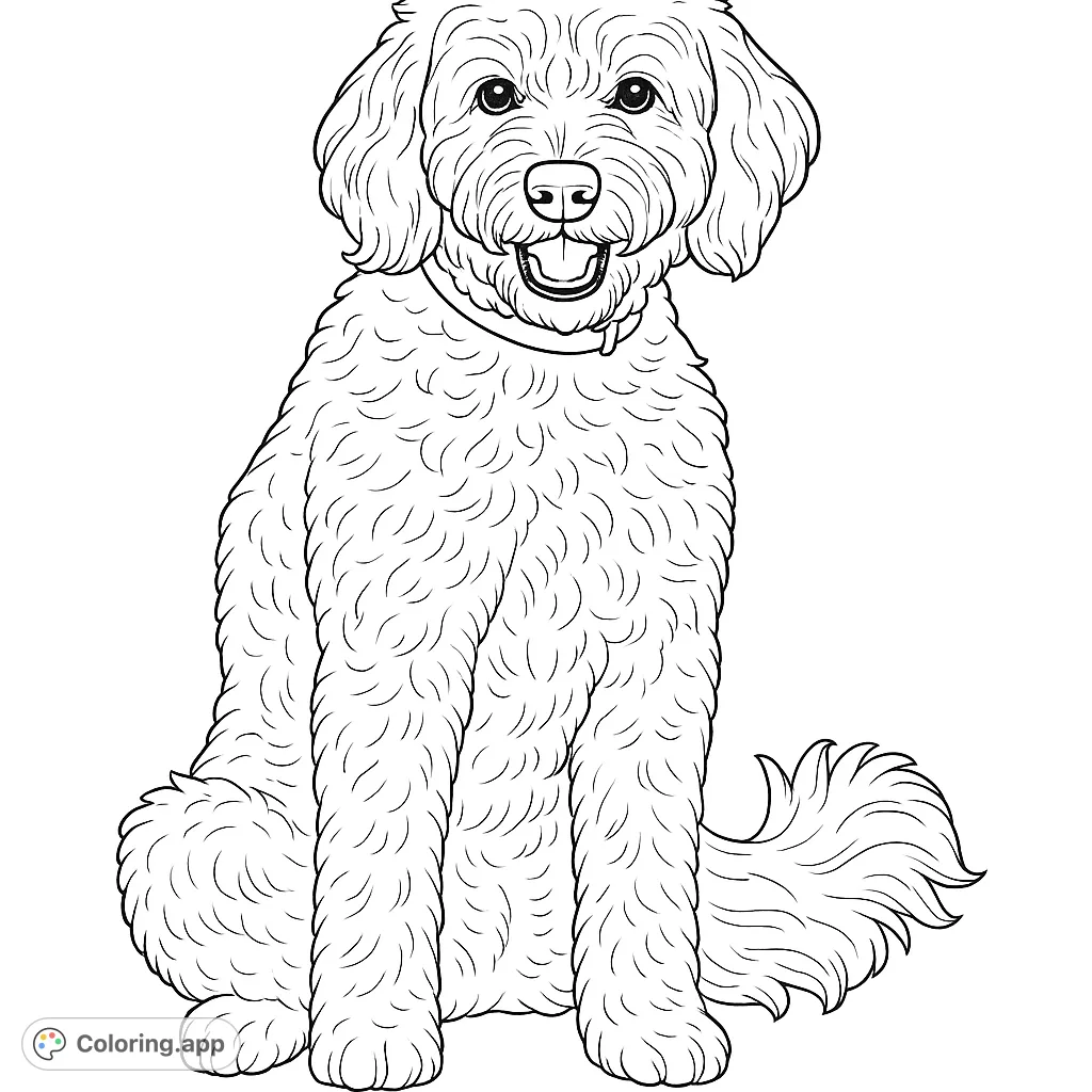 A charming fluffy dog sits patiently, ready for a burst of creativity. Perfect for dog lovers of all ages to color and enjoy.