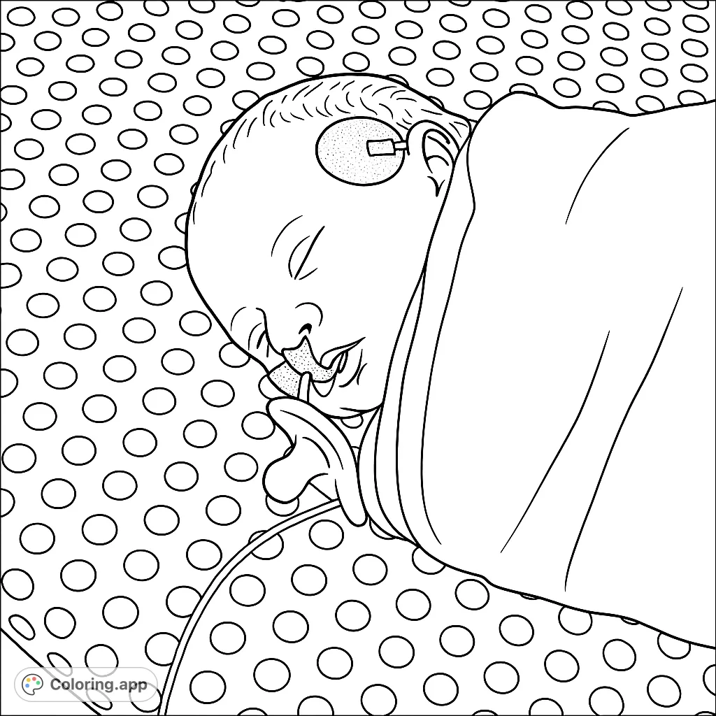 A tender scene of a newborn baby peacefully sleeping, swaddled in a soft blanket on a polka-dotted sheet. A heartwarming image for quiet reflection.