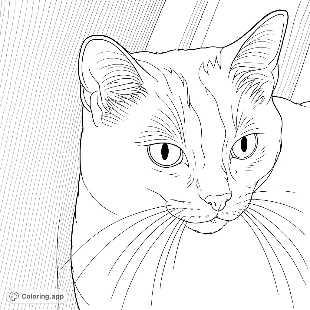 A detailed close-up of a cat's face, featuring expressive eyes, a delicate nose, and long whiskers, set against a soft, textured background.