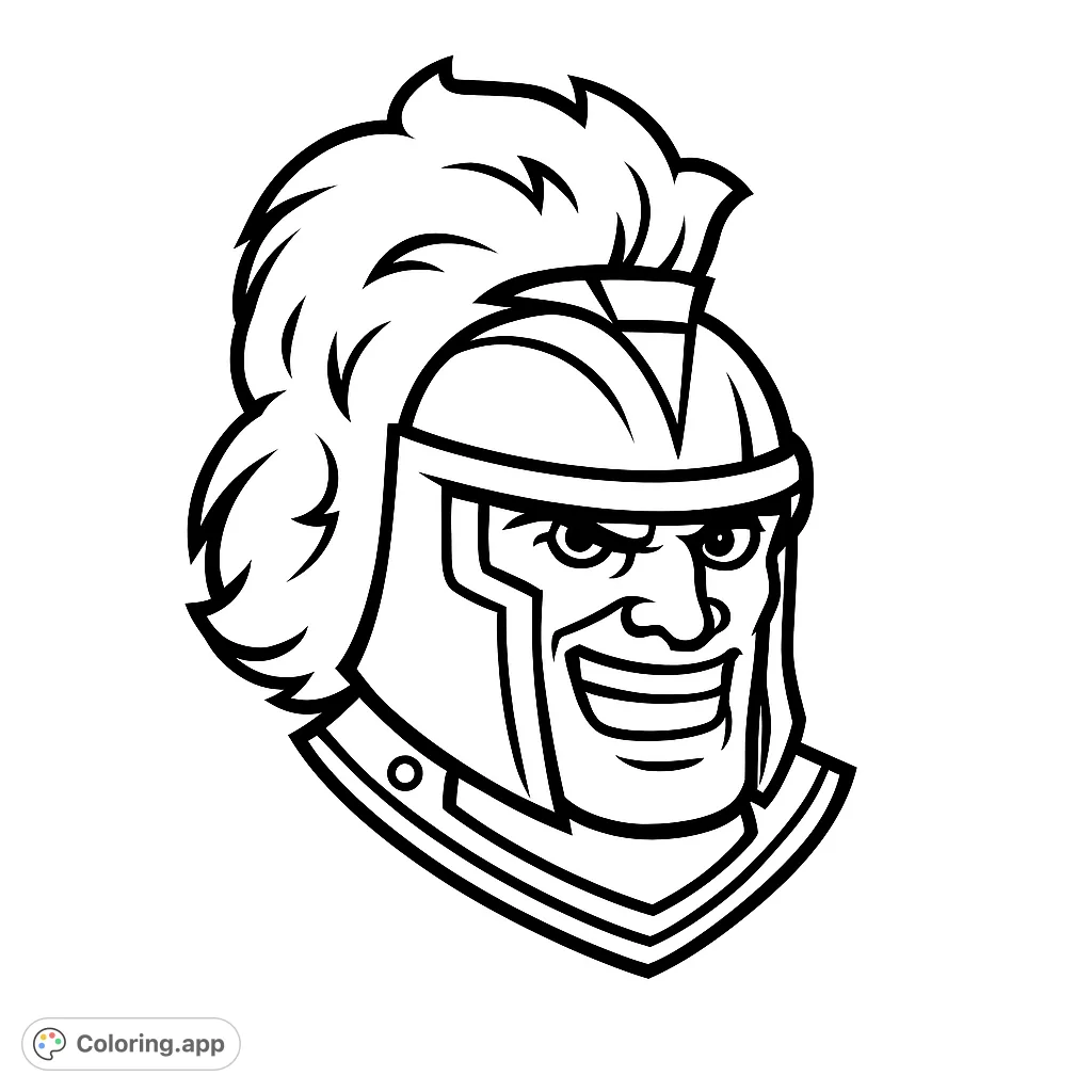 Unleash your creativity with this mighty warrior head coloring page, featuring a detailed helmet and a confident expression.