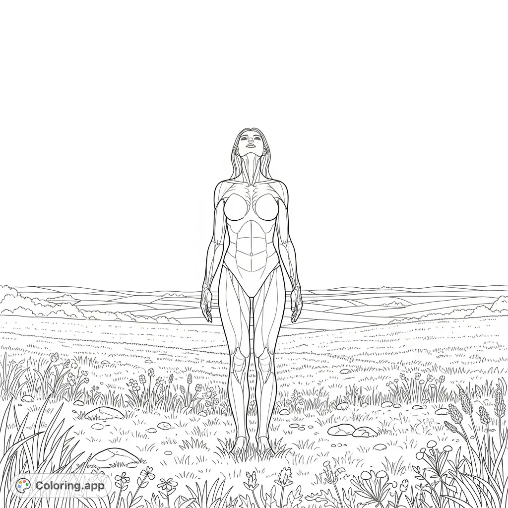 Explore the beauty of the human form in a serene natural setting. This artistic nude figure coloring page offers a canvas for personal expression and reflection.
