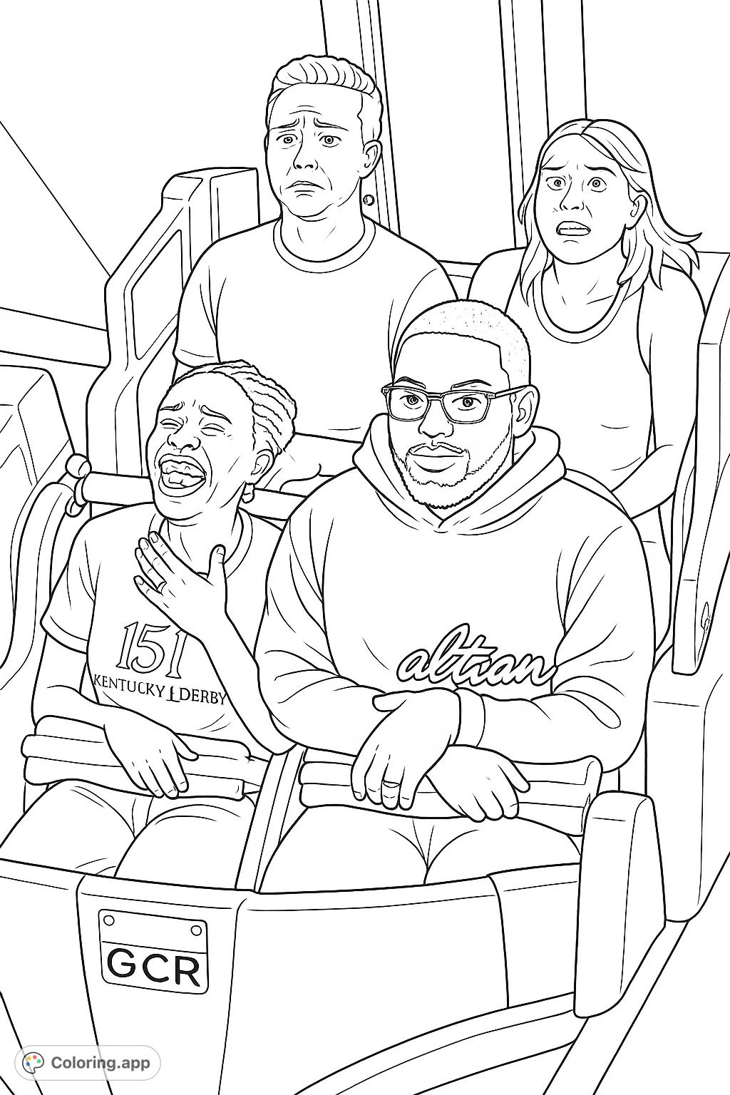 Capture the exhilarating moments of a roller coaster ride with expressive faces and dynamic action. A fun, free printable roller coaster coloring page.