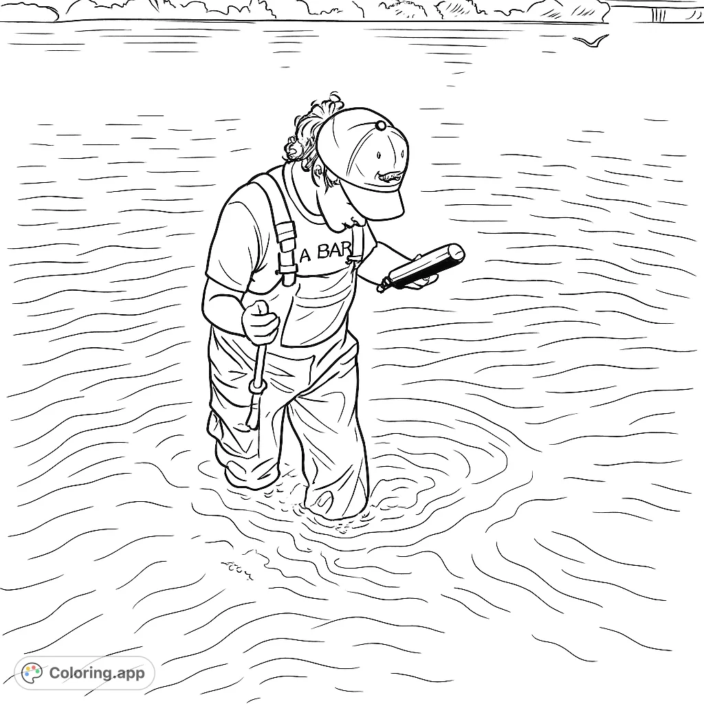 Explore environmental science with this detailed coloring page featuring a scientist taking water measurements. Perfect for learning and creative expression.