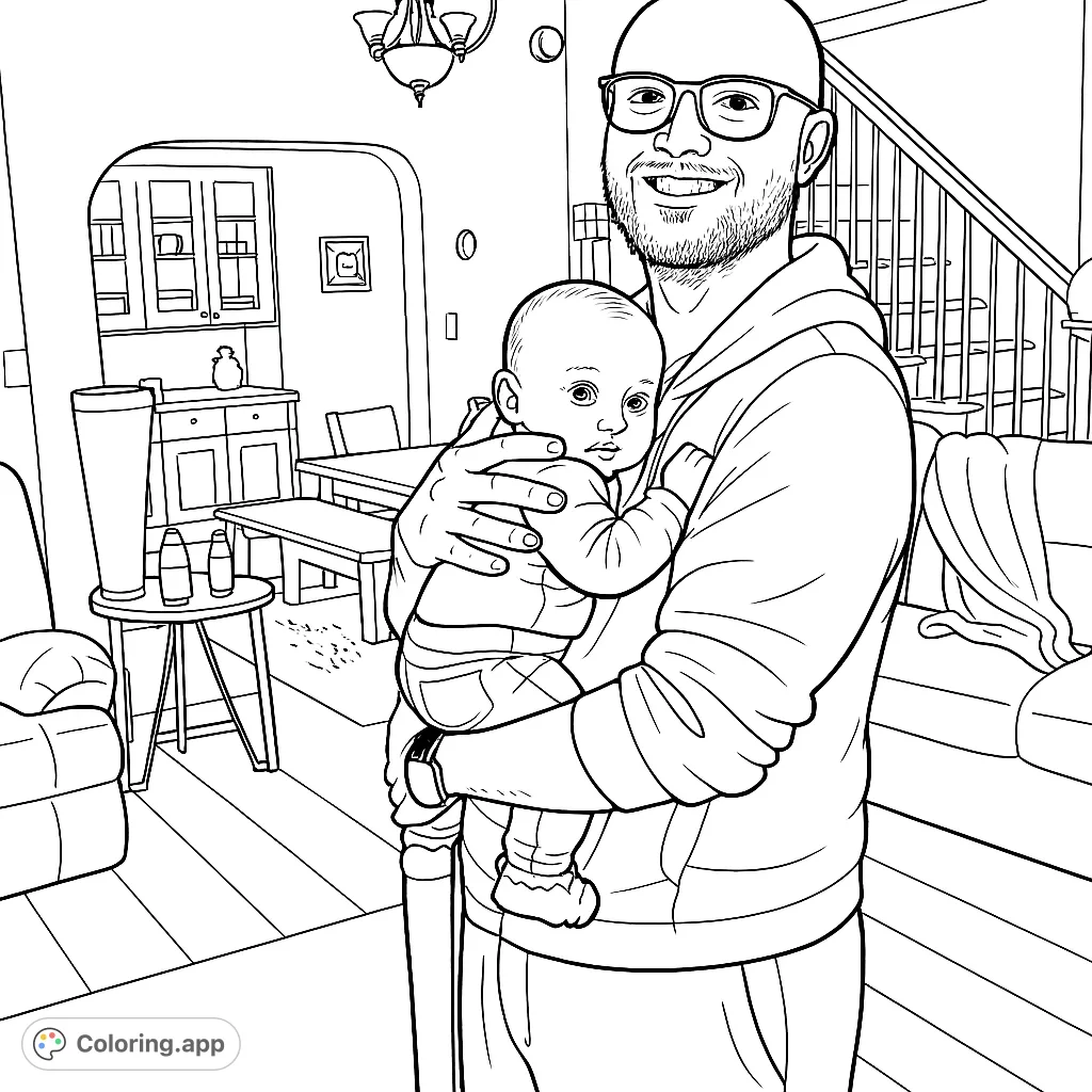 A heartwarming scene of a father holding his baby, capturing a tender family moment in a cozy home setting. Perfect for celebrating family bonds.