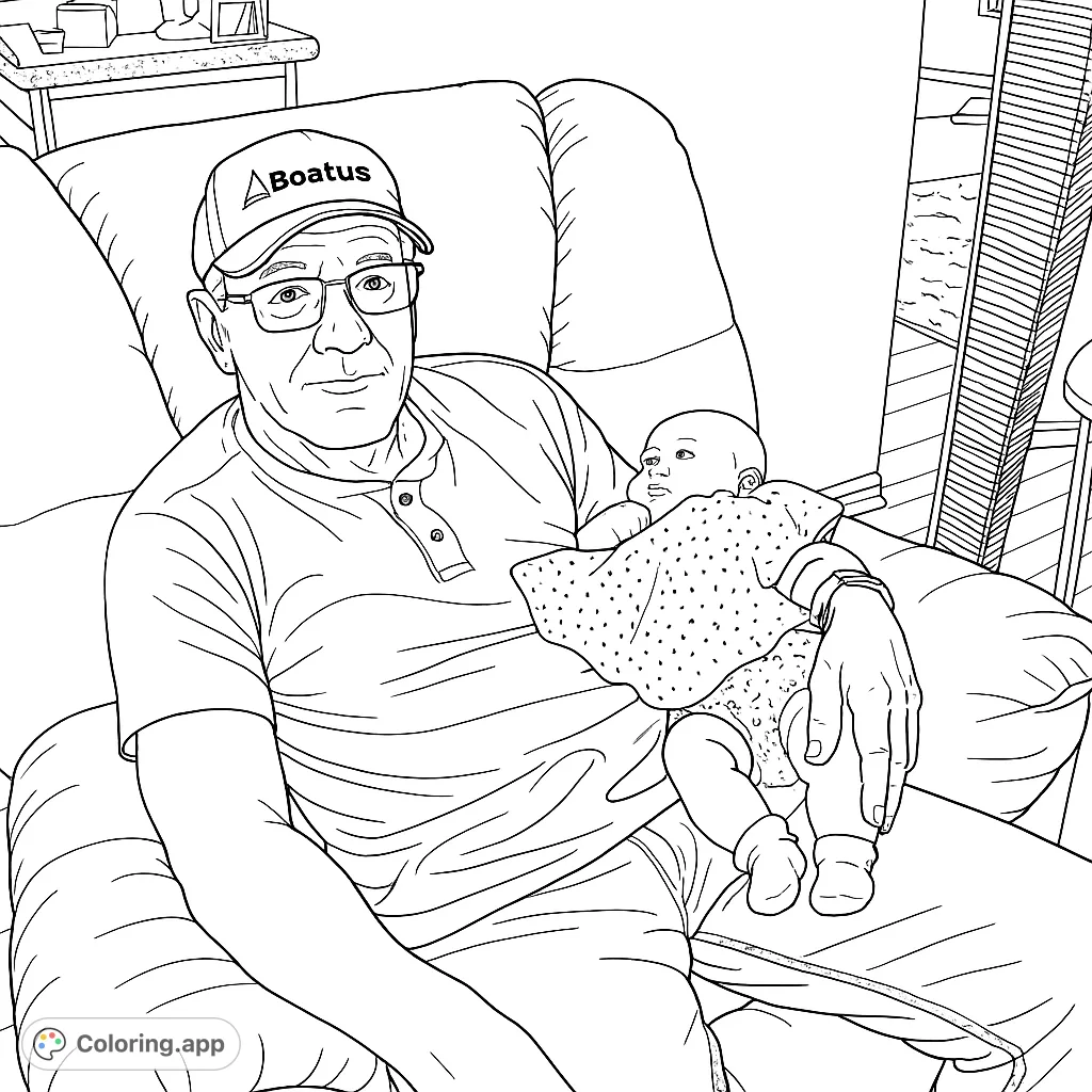 Capture a tender moment with this grandparent and baby coloring page. Perfect for celebrating family bonds and creating a heartfelt keepsake.