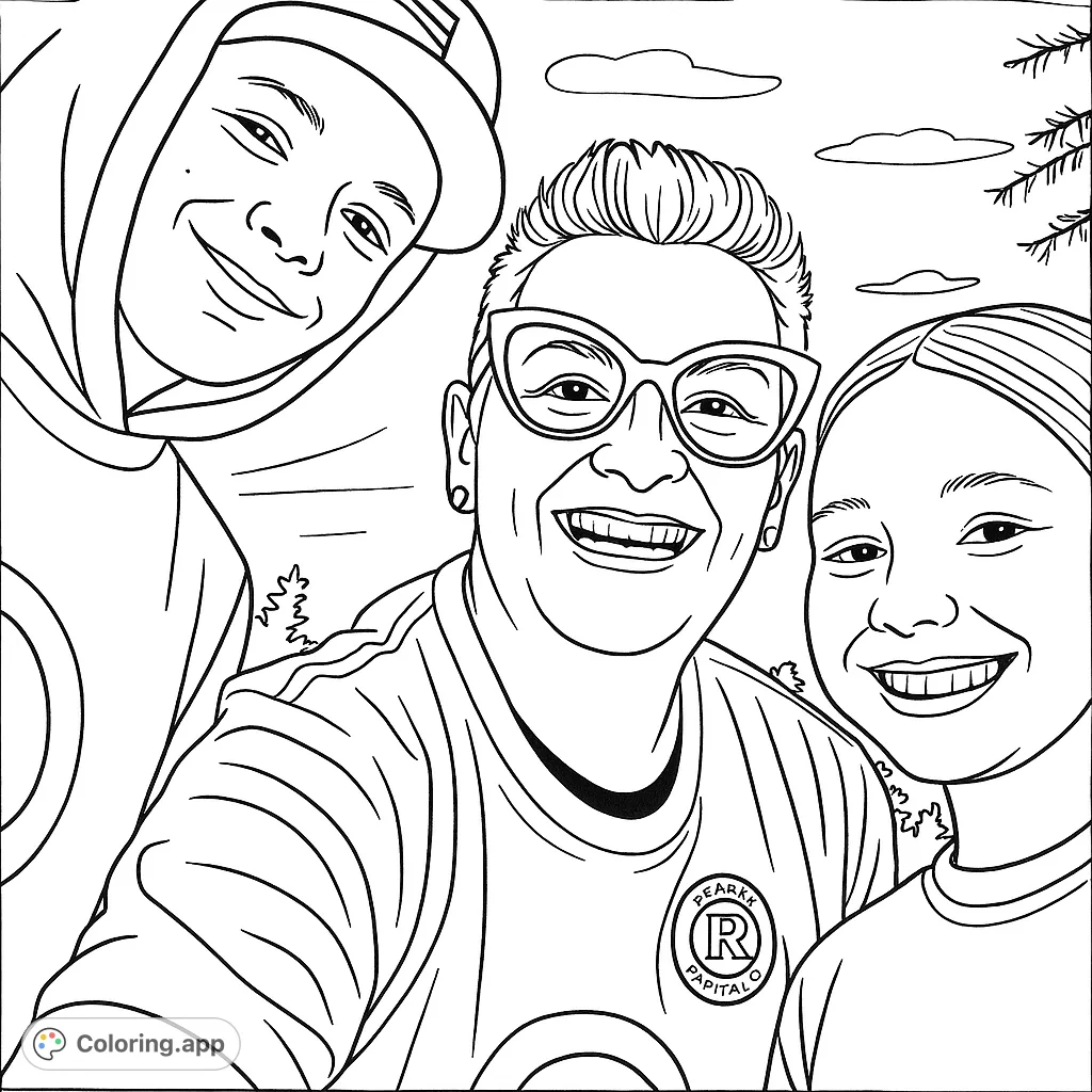 Capture the joy of a family moment with this happy portrait coloring page. Three smiling faces invite you to add your personal touch and vibrant hues.