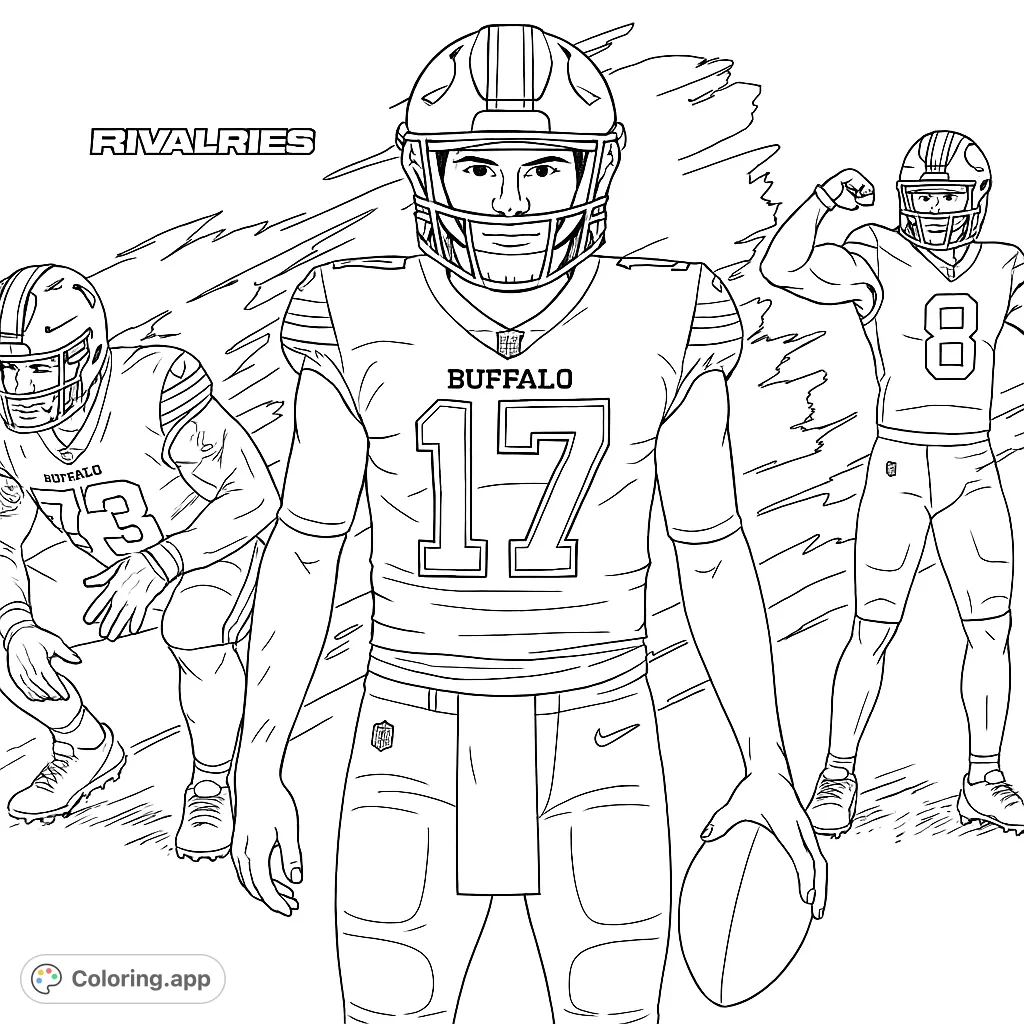 Dynamic football players in full uniform, ready for intense rivalry. Features three athletes, including a central player with number 17, perfect for sports fans.