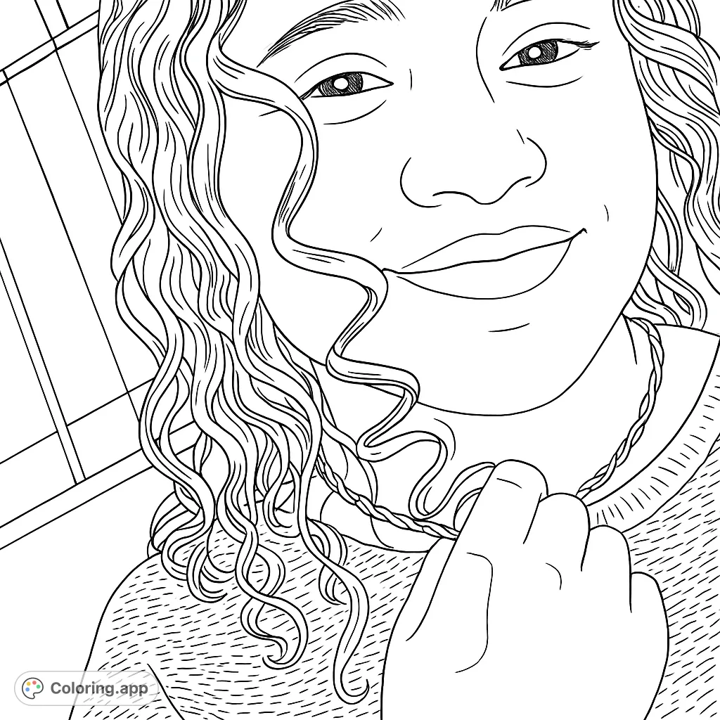 A captivating portrait of a person with abundant curly hair and a gentle smile, perfect for personalizing with your favorite shades.