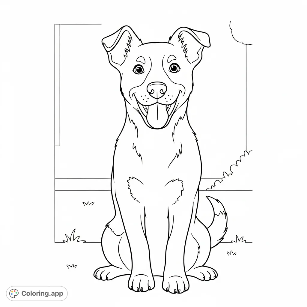 A cheerful dog sitting patiently, ready for a fun coloring adventure. This happy dog coloring page is perfect for all ages!