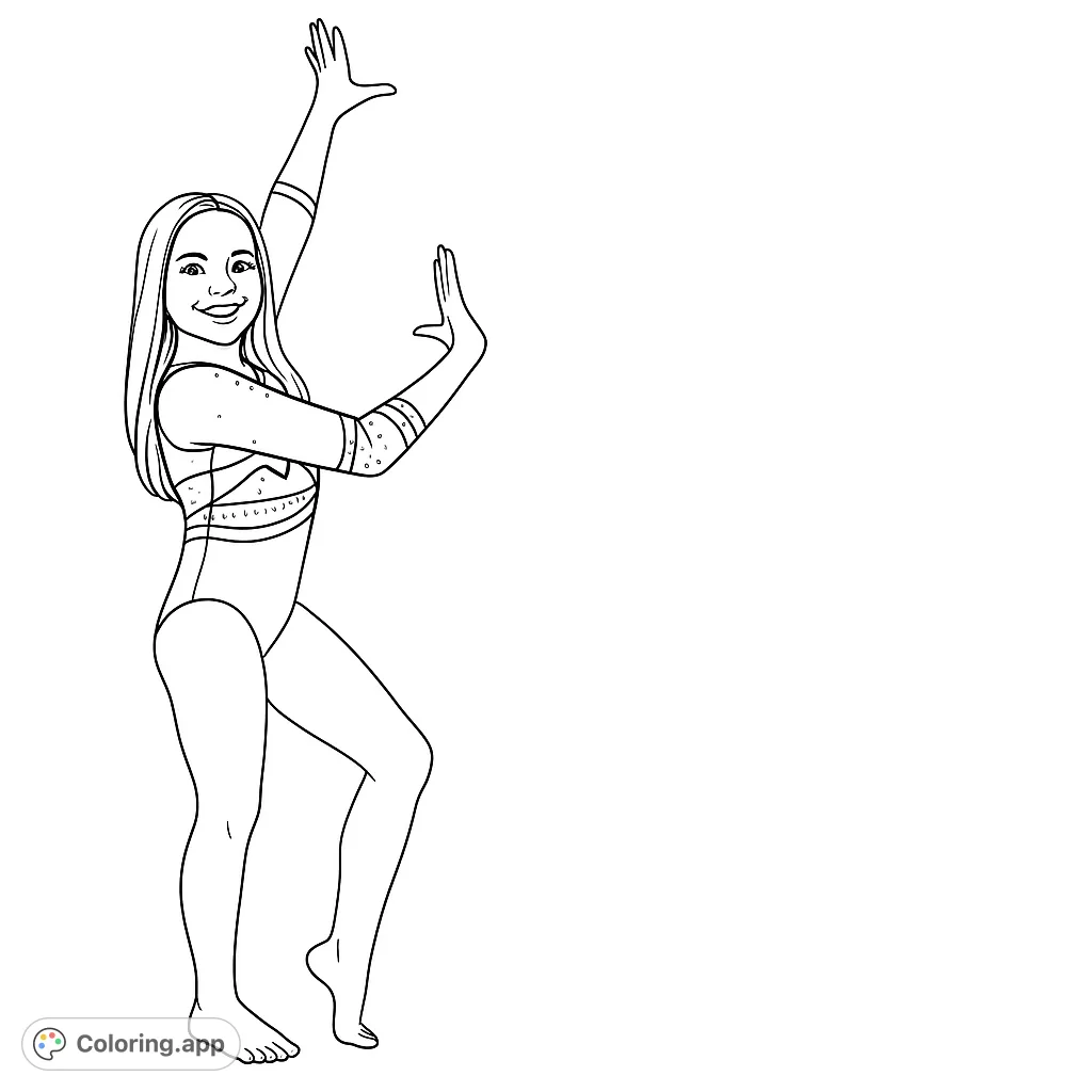 Capture the elegance of a young gymnast in a dynamic pose. This athletic girl coloring page features intricate leotard patterns, perfect for creative expression.
